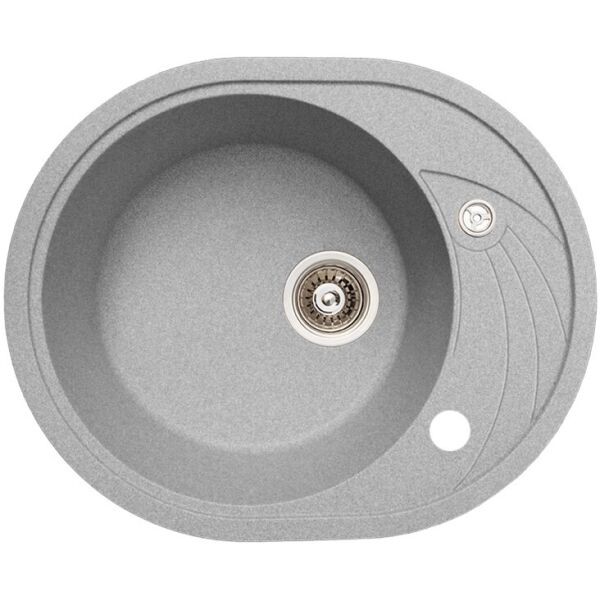 

Каменная кухонная мойка Akvatika серая с правосторонним отверстием, овальная гранитная мойка для кухни серого цвета из искусственного камня (о-8113110004)