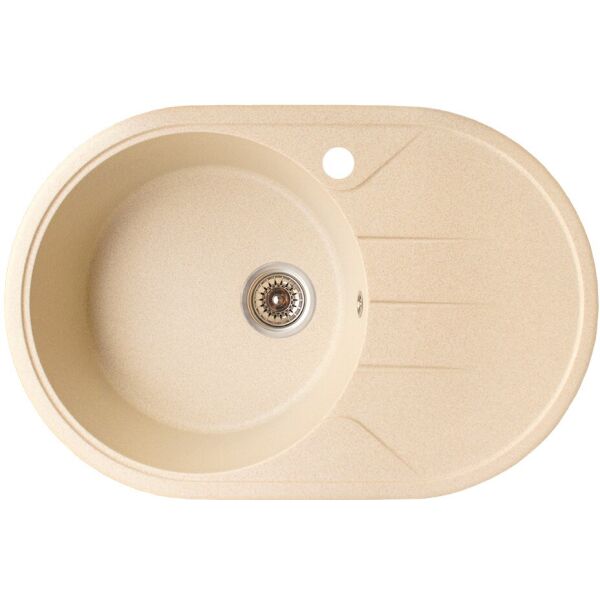 

Каменная кухонная мойка Akvatika бежевая с левосторонним отверстием, овальная гранитная мойка для кухни бежевого цвета из искусственного камня (о-7270005)