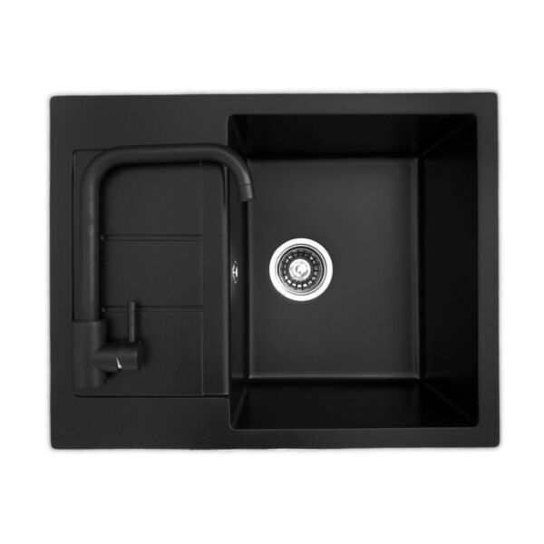 

МОЙКА + СМЕСИТЕЛЬ, каменная кухонная мойка Akvatika PREMIUM черная, прямоугольная гранитная мойка для кухни черного цвета из искусственного камня Akvatika (С+PREMIUM-003)