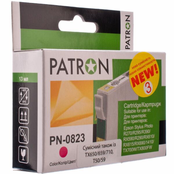 

Картридж PATRON для EPSON R270/290/390/RX590 MAGENTA (PN-0823) (CI-EPS-T08134-M3-PN)