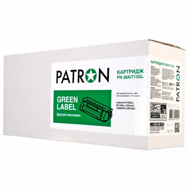 

Картридж PATRON HP LJ CB436A/CANON 713 GREEN Label (PN-36A/713GL)