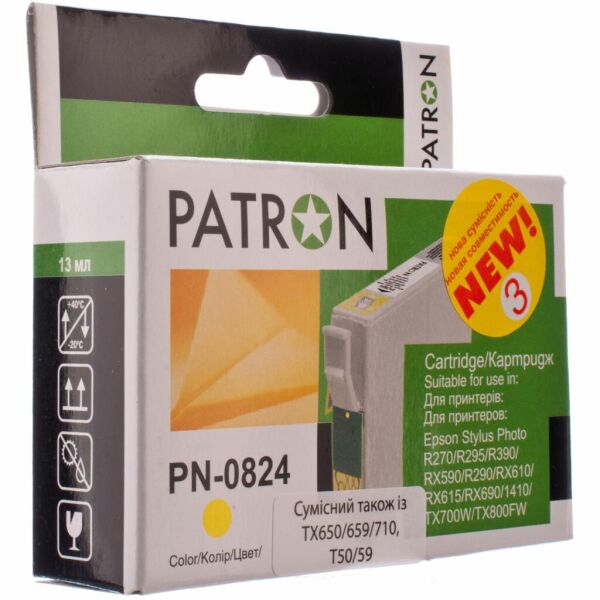 

Картридж PATRON для EPSON R270/290/390/RX590 YELLOW (PN-0824) (CI-EPS-T08144-Y3-PN)