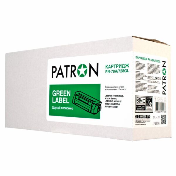 

Картридж PATRON HP LJ CE278A/CANON 728 GREEN Label (PN-78A/728GL)