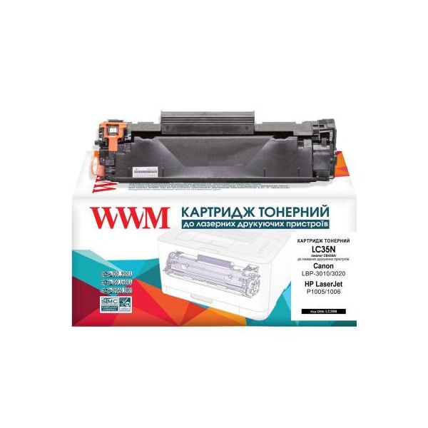 

Картридж WWM для HP LJ P1005/P1006, Canon 712 аналог CB435A (LC35N)