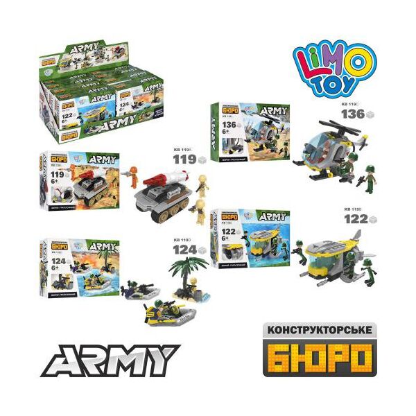 

Конструктор военный, транспорт, фигурки, от119дет, LIMO TOY ЦЕНА ЗА 1ШТ, кор. 8шт (4вида), дисплей 35*12,5*18см (96шт)