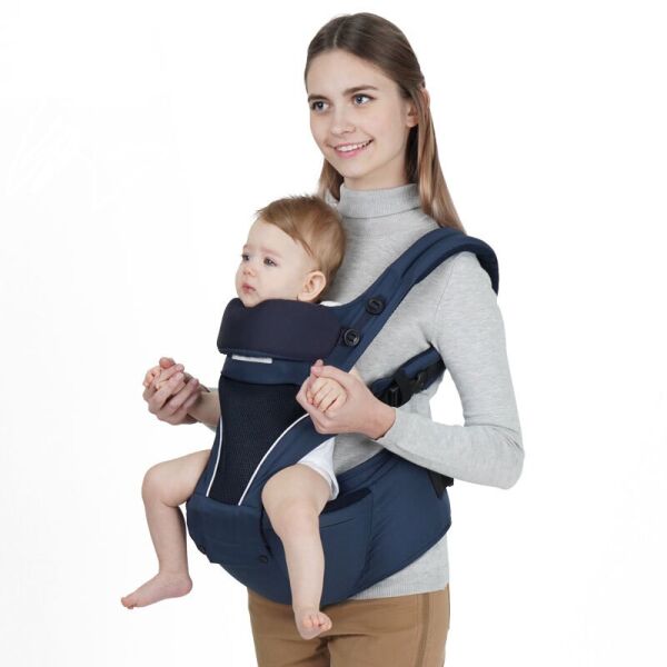 Хипсит, Эрго-хипсит, Рюкзак переноска AiMama 2 в 1 HIP SEAT BABY CARRIER синий