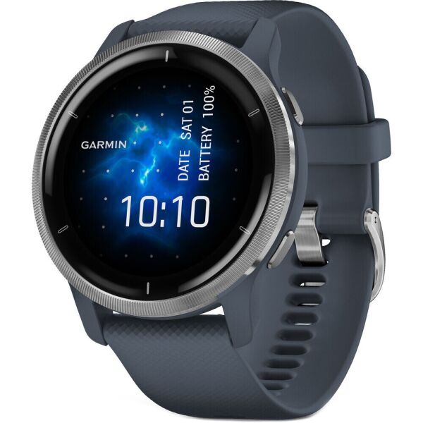 

Garmin Venu 2 Silver Bezel with Granite Blue Case and Silicone Band (010-02430-10/00)