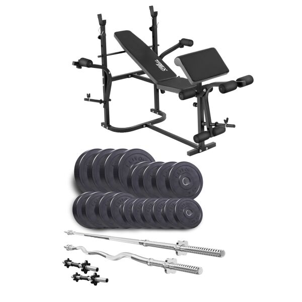 

Набор Elitum Titan 94 кг со скамьей ТХ-020, штангами и гантелями