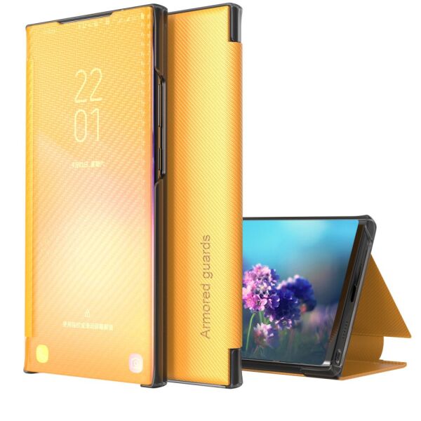 

Чехол книжка для Xiaomi Redmi 10 (Редми 10) боковой с полупрозрачной крышкой, Carbon Fiber, Желтый