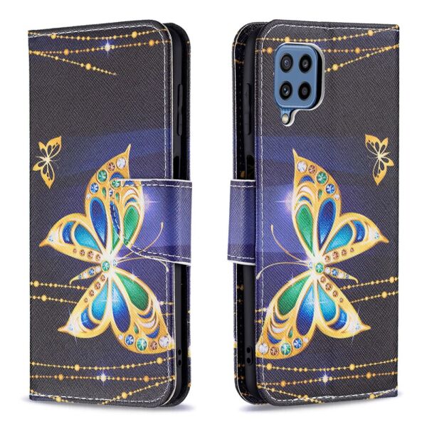 

Чехол книжка для Samsung Galaxy M32 M325 боковой с отсеком для визиток, Золотая бабочка