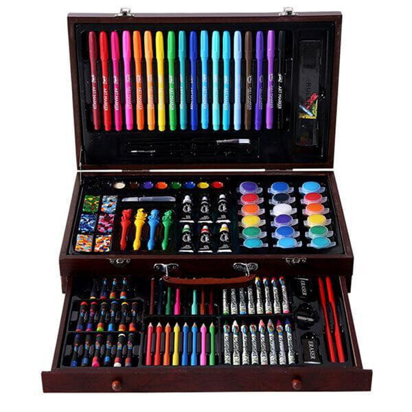 

Набор для творчества 130 предметов в деревянном чемодане, детский набор для рисования в деревянном кейсе