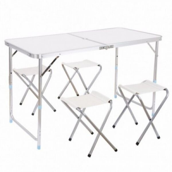 

Стол для пикника раскладной со 4 стульями Folding Table 120х60х55/60/70 см 3 режима высоты Светлый