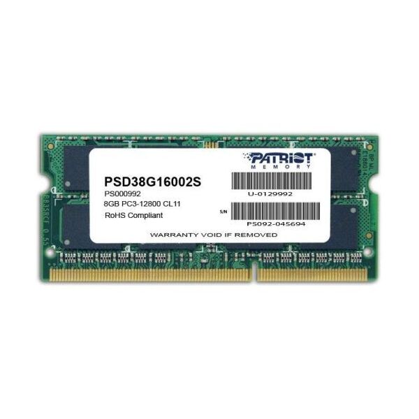 

SO-DIMM 8Gb, DDR3, 1600 MHz (PC3-12800), Patriot, 1.5V (PSD38G16002S)