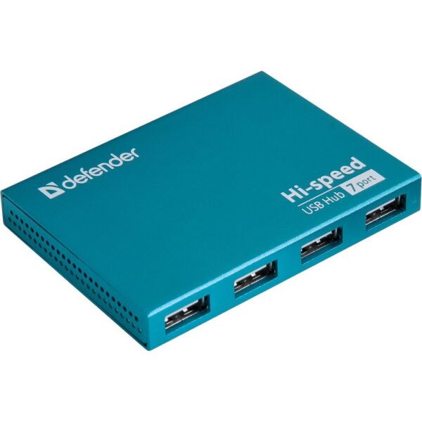 

Концентратор USB 2.0 Defender Septima Slim, Cyan, 7xUSB 2.0, внешний БП (83505)