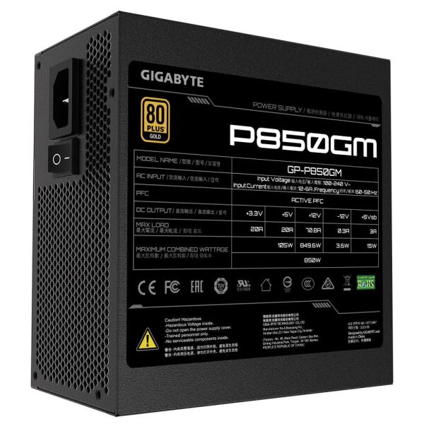 

Блок питания 850W, Gigabyte P850GM, Black (GP-P850GM)