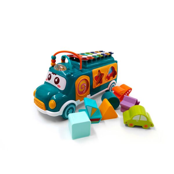 

Автобус - сортер Huanger с ксилофоном 25 см Musik Bus игровой центр 3 в 1 развивающая игрушка Бирюзовый
