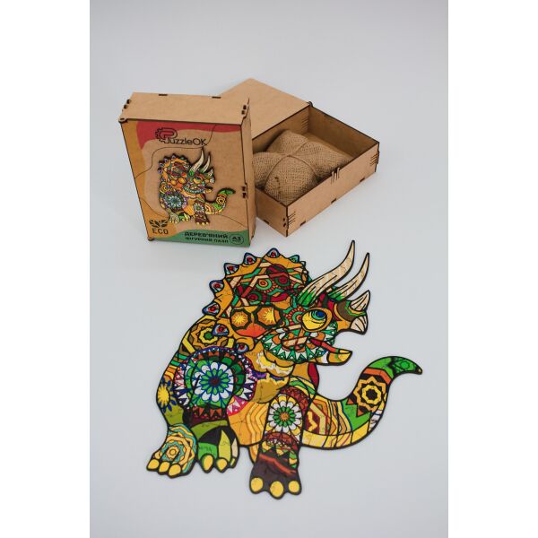 

Пазлы деревянные фигурные PuzzleOk ECO Детская головоломка 74 деталей "Трицератопс" А4