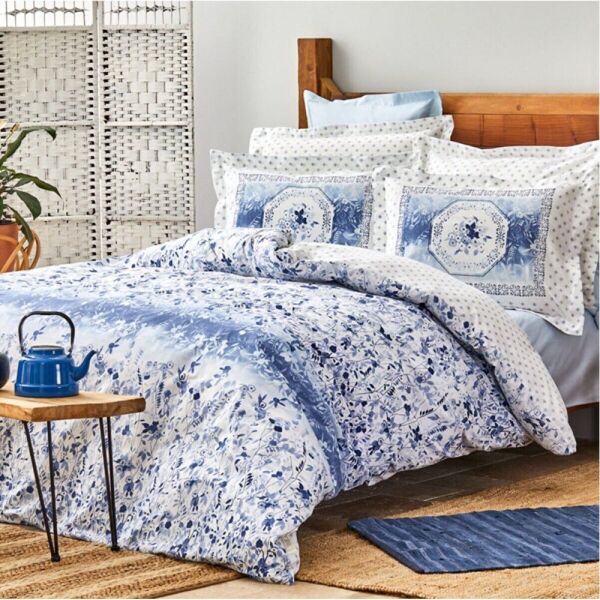 

Постельное белье Karaca Home ранфорс - Amelia mavi голубой евро 160*200+30 (ПВХ) (svt-2000022298599)