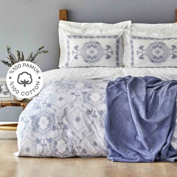 

Набор постельное белье с пледом Karaca Home - Arlen indigo индиго евро (svt-2000022300506)