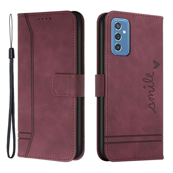 

Чехол книжка для Samsung Galaxy M52 5G M526 боковой с ремешком, Smile, Бордовый