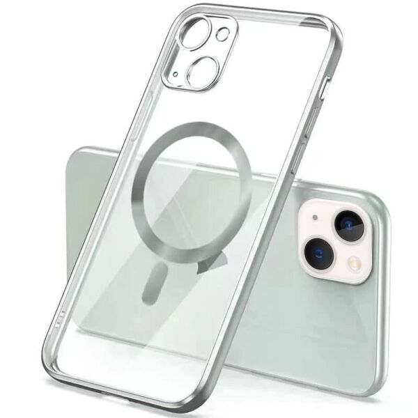 

TPU чехол Glossy Plating with Magnetic Safe для Apple iPhone 13 (6.1") Серебряный
