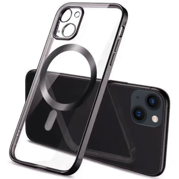 

TPU чехол Glossy Plating with Magnetic Safe для Apple iPhone 13 (6.1") Черный
