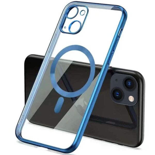 

TPU чехол Glossy Plating with Magnetic Safe для Apple iPhone 13 (6.1") Синий