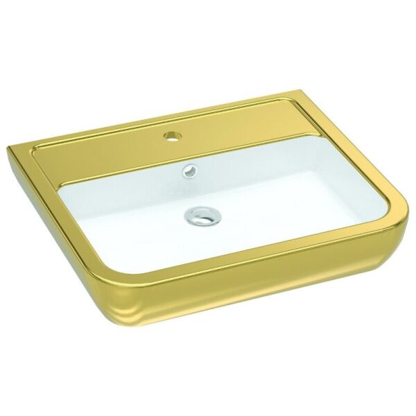

Раковина IDEVIT Halley накладная, 600x450 мм, h110 мм, цвет белый/золото 3201-0455-11