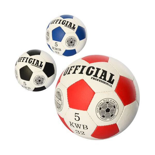 

Мяч футбольный OFFICIAL, размер 5, ПУ, 1,4мм, 32 панели, ручная работа, 380-390г, 3 цвета, пак. (30шт)