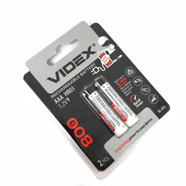 

Аккумулятор VIDEX R03 800mAh (2/20/200), цена за 2шт, на планш. 11*9см