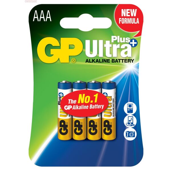 

Батарейка GP ULTRA+ALKALINE, 24AUPHM-2UE4, LR03, AUP, AAA, щелочная, ЦЕНА ЗА УП. 4ШТ