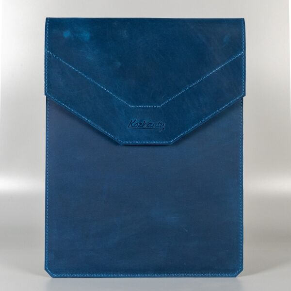 

Кожаный чехол для MacBook Pro 14". Кейс из натуральной кожи для Макбука Про синий винтажный вертикальный