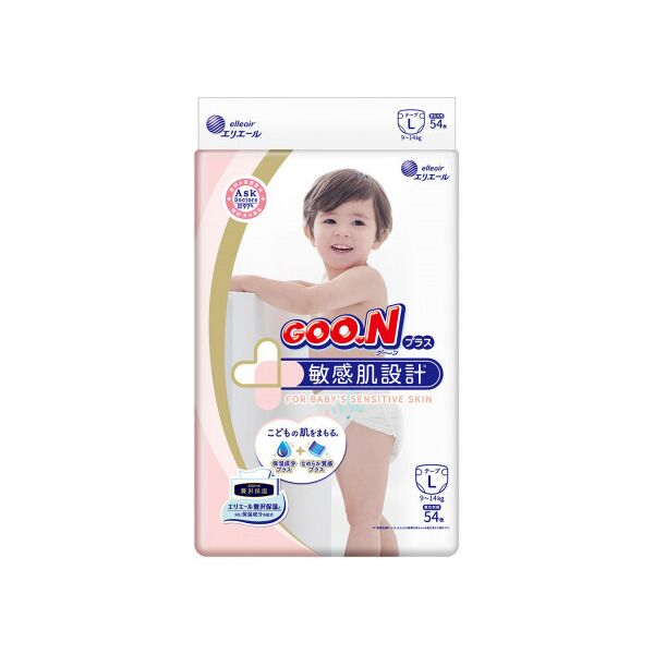 

Подгузники GOO.N Plus для детей 9-14 кг (размер L, на липучках, унисекс, 54 шт) (843336)