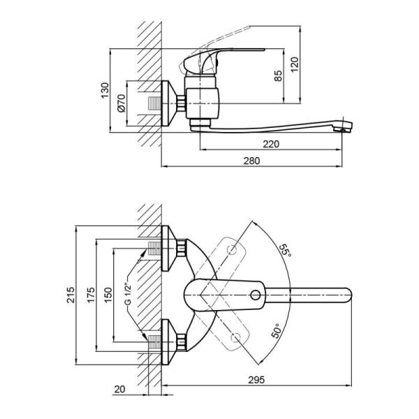 

Смеситель для кухни настенный IBERGRIF ROMA M16250 (IB0048)