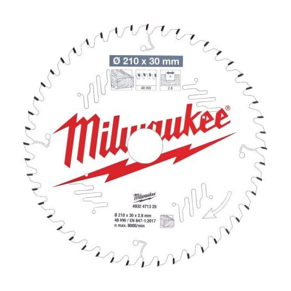 

Диск пильный по дереву (210x30x2.8 мм; 48Z) для торцовочной пилы Milwaukee 4932471325