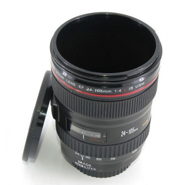 

Термокружка термочашка термос в виде объектива Canon EF 24-105 черная (2908)