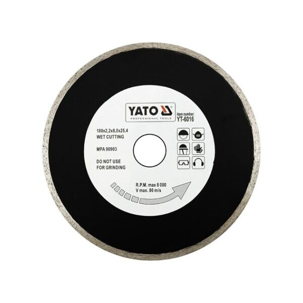 

Диск алмазный YATO сплошной 180x8,0x25,4 мм (YT-6016)