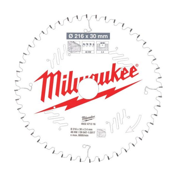 

Диск пильный по дереву (216x30x2.4 мм; 48Z) для торцовочной пилы Milwaukee 4932471316