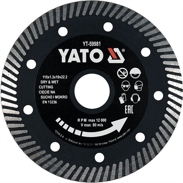 

Диск отрезной Yato 115x1.3x10x22.2мм (YT-59981)