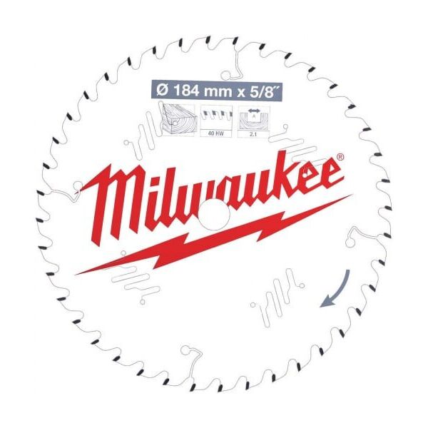 

Диск пильный по дереву (184x5/8x2.1 мм; 40Z) для циркулярной пилы Milwaukee 4932471379