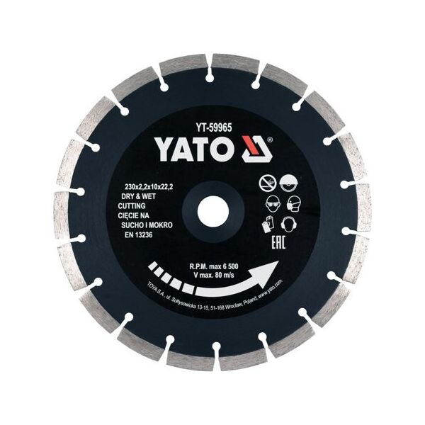 

Диск отрезной Yato 230x2.2x10x22.2 мм (YT-59965)