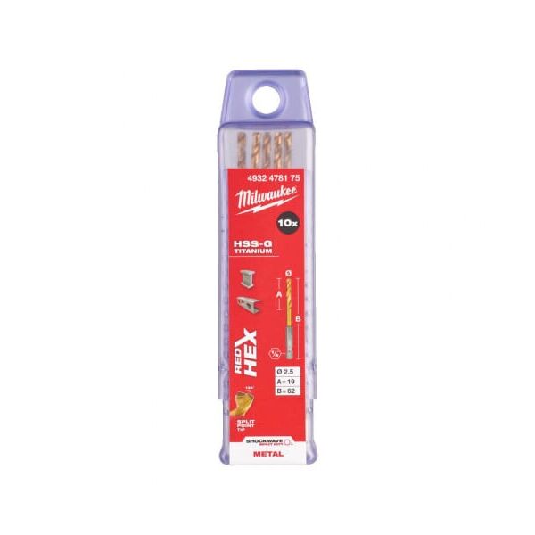 

Сверло по металлу RedHEX (10 шт; 2.5 мм; HSS-G TiN) Milwaukee 4932478175