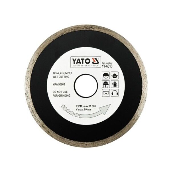 

Диск алмазный YATO сплошной 125x5,3x22,2 мм для мокрой резки (YT-6013)