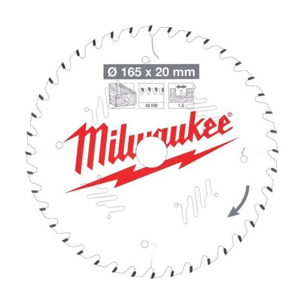 

Диск пильный по дереву (165x20x1.6 мм; 40Z) для циркулярной пилы Milwaukee 4932471932