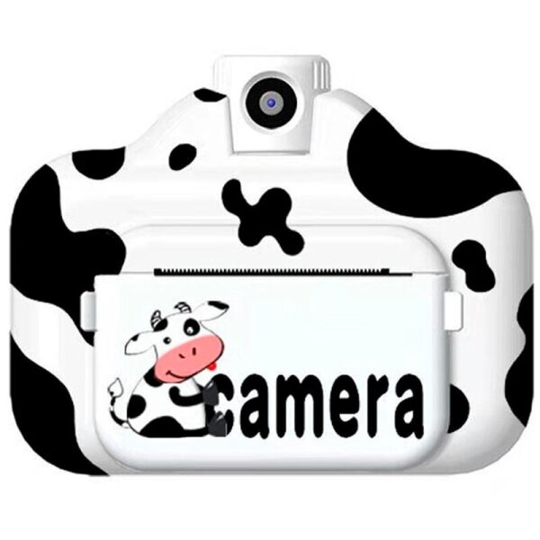 

Фотокамера детская с мгновенной печатью снимков Wi Fi / microSD 8019 бело-черная коровка