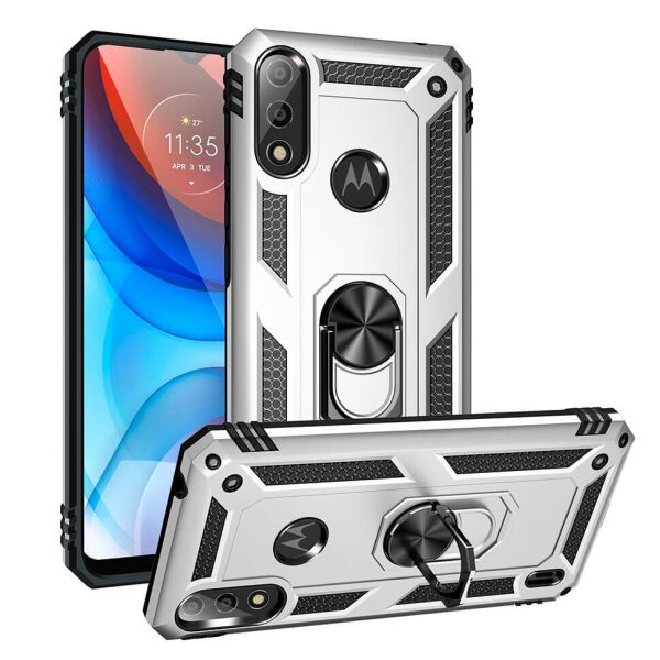 

Ударопрочный чехол Shell Ring для Motorola E7 Power / E7i Power Silver