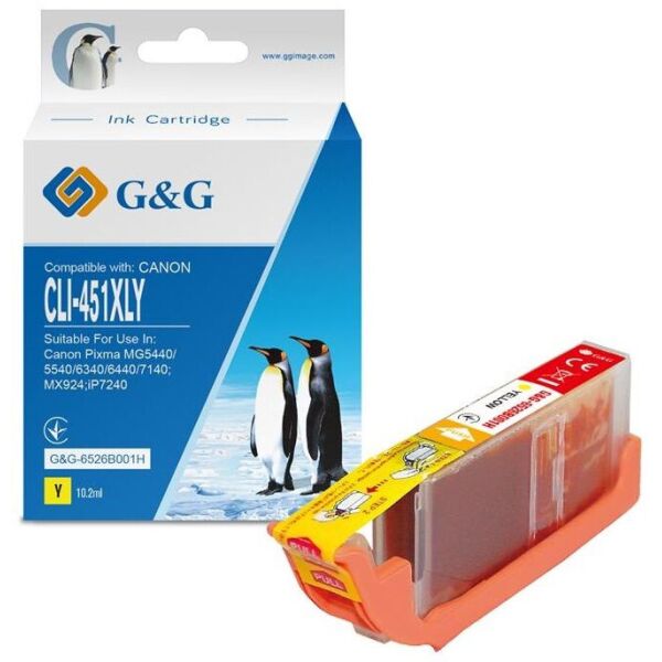 

Картридж G&G для Canon CLI-451Y (Yellow) PIXMA MG5440/MG6340