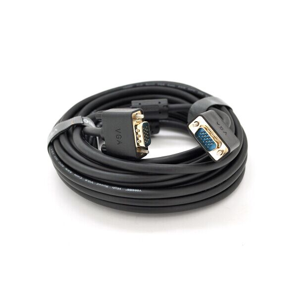 

Кабель VEGGIEG VG-5 VGA 3+6, 5,0m, male to male (папа-папа), OD-6.5mm, 1 феррит, круглый Black, коннектор Gold, Пакет