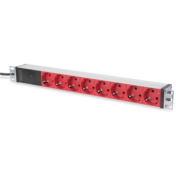 

Digitus Блок розеток 1U, 8xSchuko red, 10A, 250V, предохранитель, вилка C14