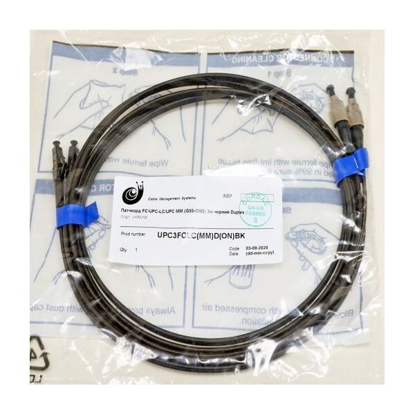 

Патчкорд FC-UPC-LC-UPC MM (G50-OM3), 3.0 м, черный Duplex .